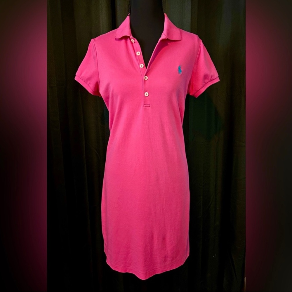 Ralph Lauren Blue Label Hot Pink Polo Shirt Dress with Blue Logo